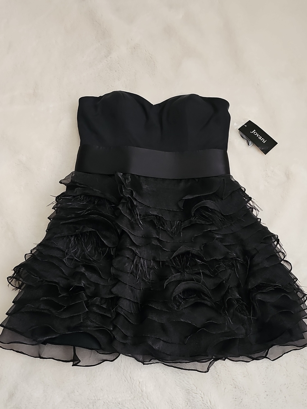 New Jovani Strapless Ostrich Feather And Tulle Layered Mini Dress Size 10